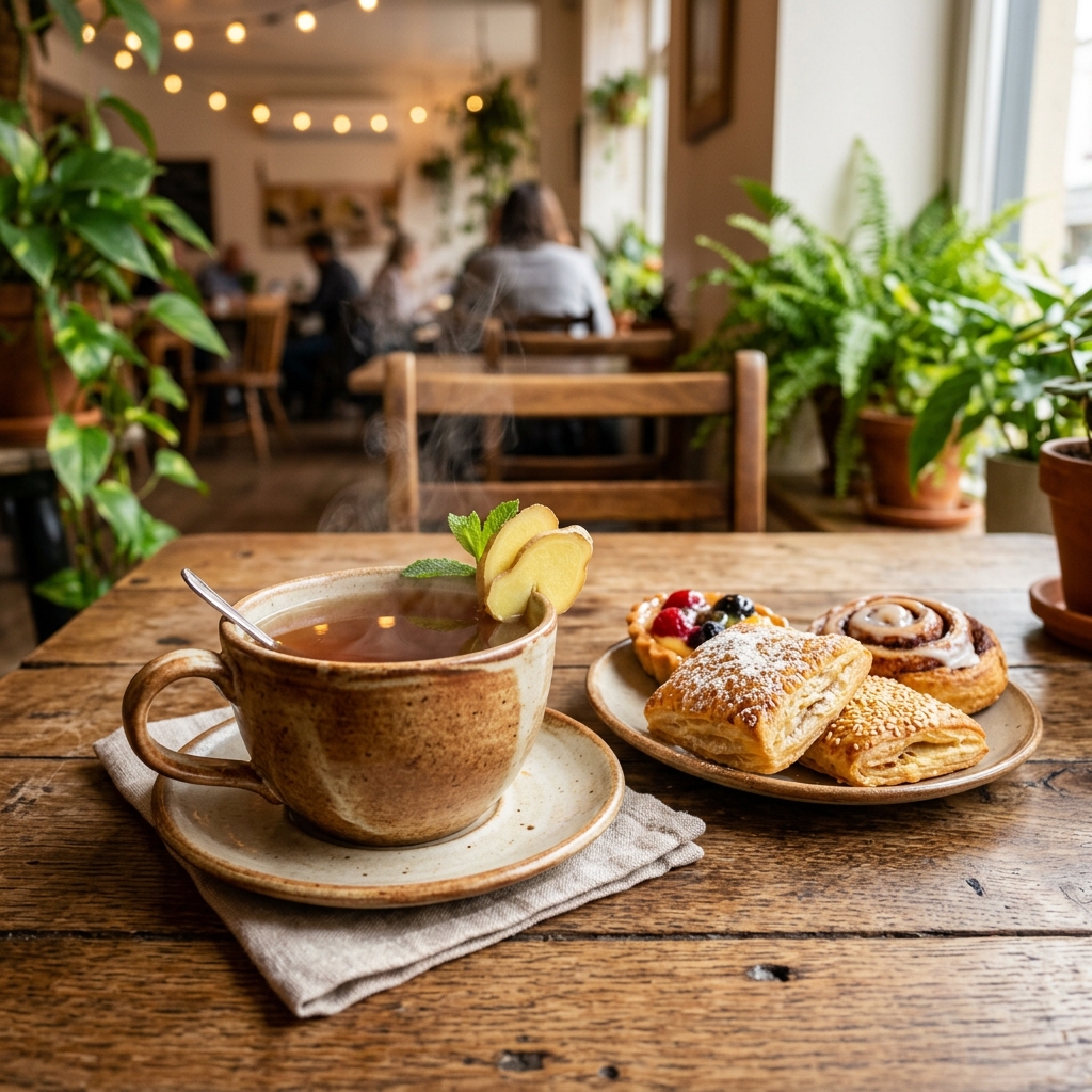 Hot Ginger Tea and Bakery Puffs